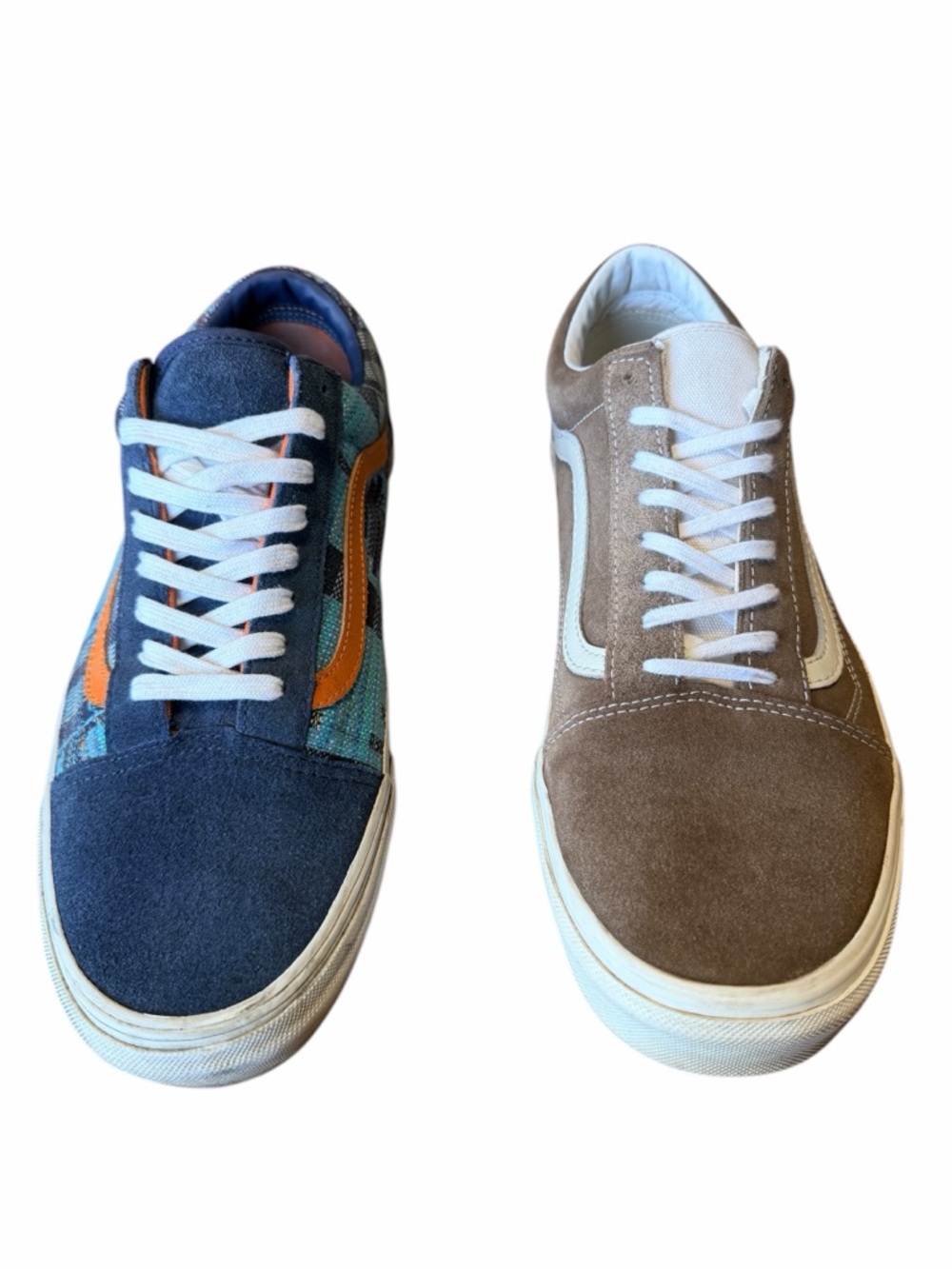 2 Pairs Vans Old Skool Sneakers Bundle Men’s Size 12 – Blue Pattern & Tan Suede
